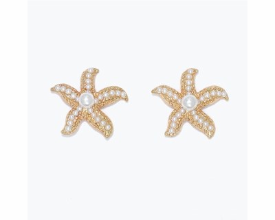 Gold Toned and Faux Pearl Starfish Earrings