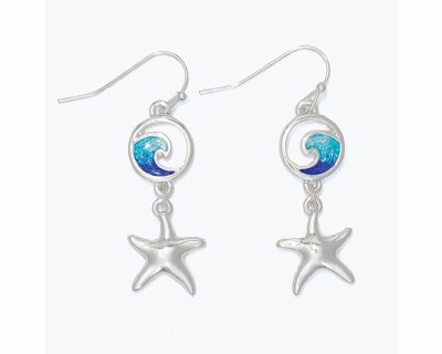 Silver Toned and Blue Starfish Wave Earrings