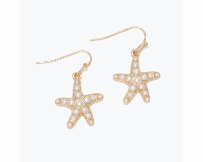 Gold Toned and Faux Pearl Starfish Earrings