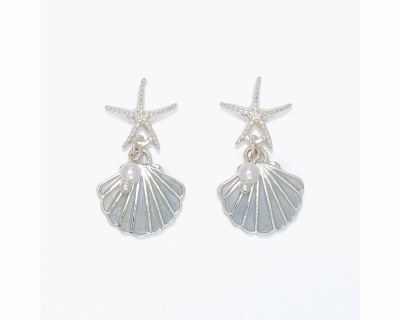 Silver Toned Starfish and Scallop Shell Earrings
