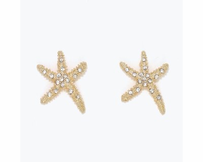 Gold Toned Bling Starfish Earrings
