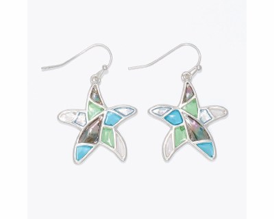 Silver Toned and Multicolor Starfish Earrings