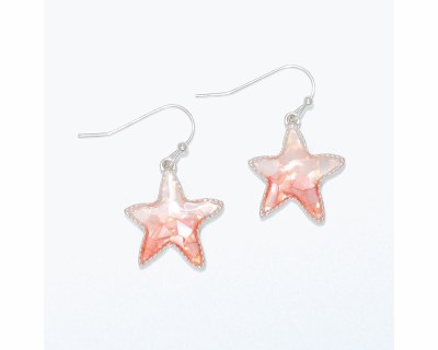 Silver Toned and Coral Inlay Starfish Earrings