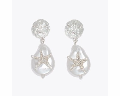 Silver TOned Sand Dollar and Starfish Drop Earrings