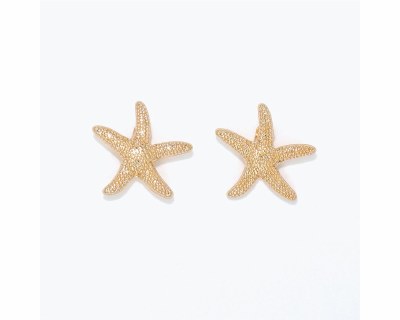 Gold Toned Textured Starfish Earrings