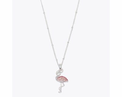 Silver Toned and Pink Bling Flamingo Necklace