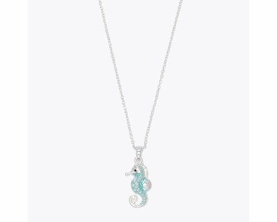 Silver Toned and Aqua Seahorse Necklace