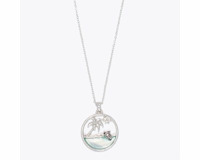 Silver Toned Sea Turtle and Palm Tree Necklace