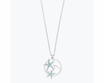 Silver Toned and Aqua Bling Starfish Necklace