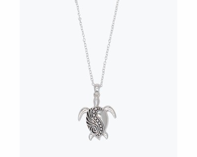 Distressed Silver Sea Turtle Scroll Necklace