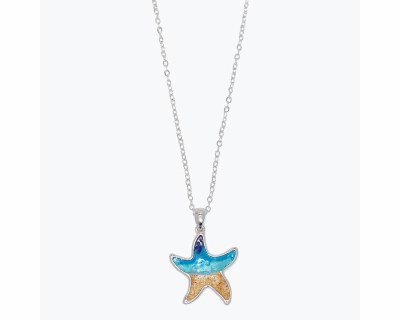 Silver Toned and Sandy Beach Scene Starfish Necklace