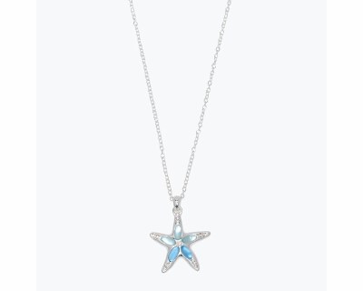 Silver Toned and Two Toned Blue Starfish Necklace