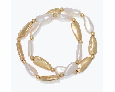 Gold Toned Faux Pearl Long Bead Bracelet