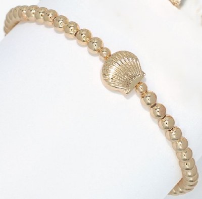 Gold Toned Scallope Shell Bead Bracelet