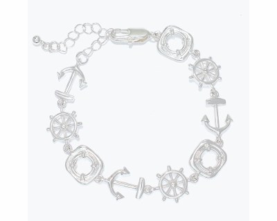 Silver Toned Linked Nautical Charms Bracelet