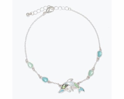 Silver Toned and Multicolor Sea Glass Dolphin Bracelet