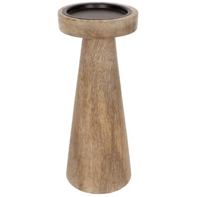 10" Light Brown Wood Pillar Candleholder