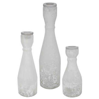 Set of Three 10", 8", 6" White Glass Taper Candleholders