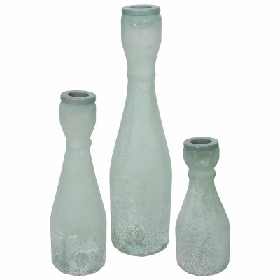 Set of Three 10", 8", 6" Green Glass Taper Candleholders