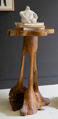 27" Brown Teak Wood Open Trunk End Table