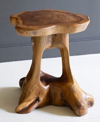 16" Brown Teak Wood Open Trunk End Table