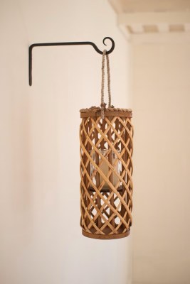 16" Brown Rattan Lantern With a Glass Hurricane