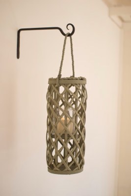 16" Green Rattan Lantern With a Glass Hurricane