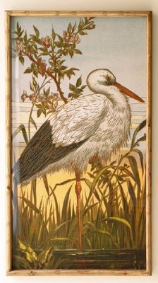 36" x 20" White Heron Coastal Print in a Rattan Frame Under Glass