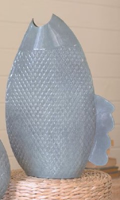 16" Blue Metal Fish Vase
