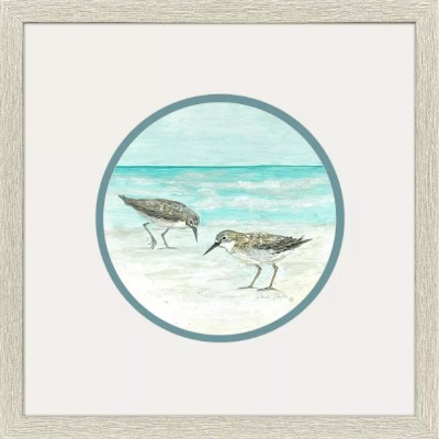 17" Sq Two Sandpipers With Their Heads Down Coastal Framed Print Under Glass