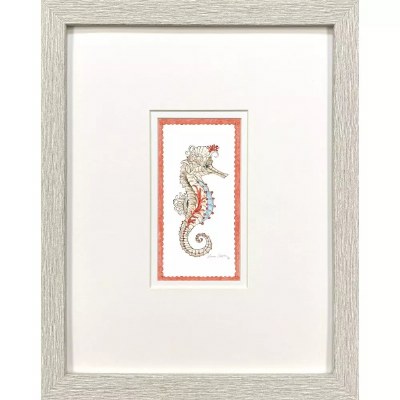 14" x 11" Seahorse 1 Coastal Framed Print Under Glass