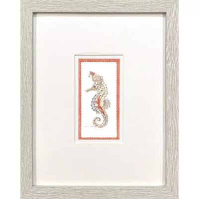 14" x 11" Seahorse 2 Coastal Framed Print Under Glass