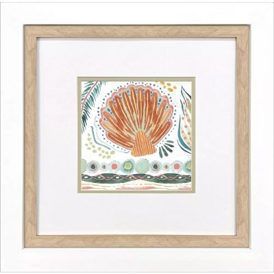 18" Sq Multicolor Scallop Shell Coastal Framed Print Under Glass