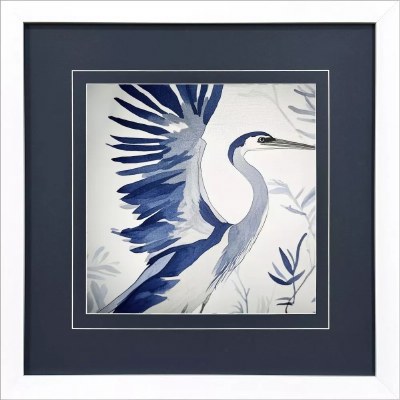 27" Sq Heron With It's Wings Up Coastal Framed Print Under Glass