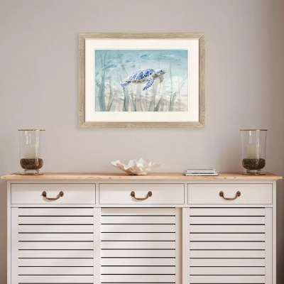 27" x 36" Under the Sea Turtle Coastal Framed Print Under Glass