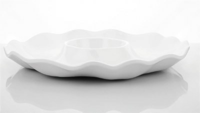 16" Round White Ruffle Melamine Chip & Dip