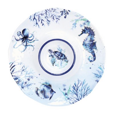 13.5" Blue Sea Life Melamine Chip & Dip