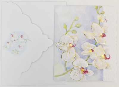 Box of 10 White Orchids Botanical Note Cards