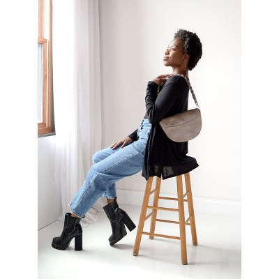 7" x 9" Taupe Crescent Crossbody Bag With a Braid Strap