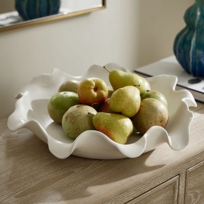 20" Round White Wavy Edge Decorative Dish