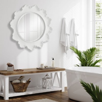 34" Round Faux White Coral Coastal Mirror