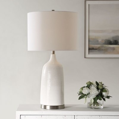 29" White Textured Ceramic Table Lamp
