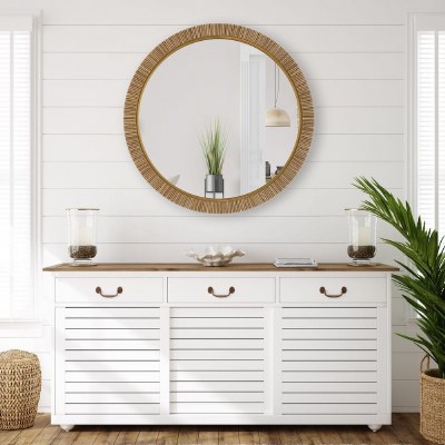 30" Round Brown Wrap Frame Mirror