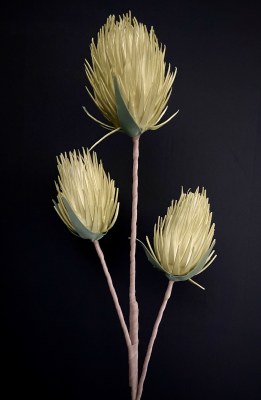 36" Faux Green Three Protea Stem