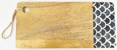 8" x 17" Brown Coastal Wood Serving Tray With Blue Scales