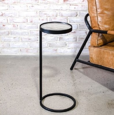 10" Round Black Metal and Glass Accent Table