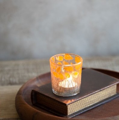 2.75" Pressed Orange Leaf Glass Votive
