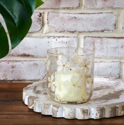4.3" Pressed White Flower Glass Votive