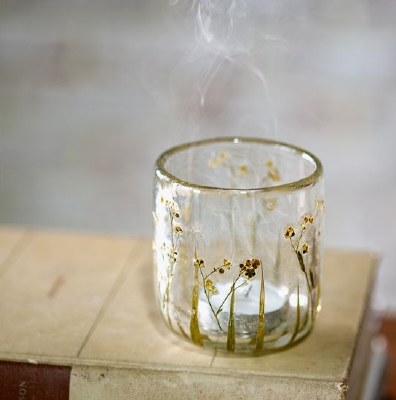 3.25" Baby's Breath Pressed Flower Glass Votive
