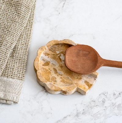 5.5" Beige Leopard Marble Scallop Edge Spoon Rest